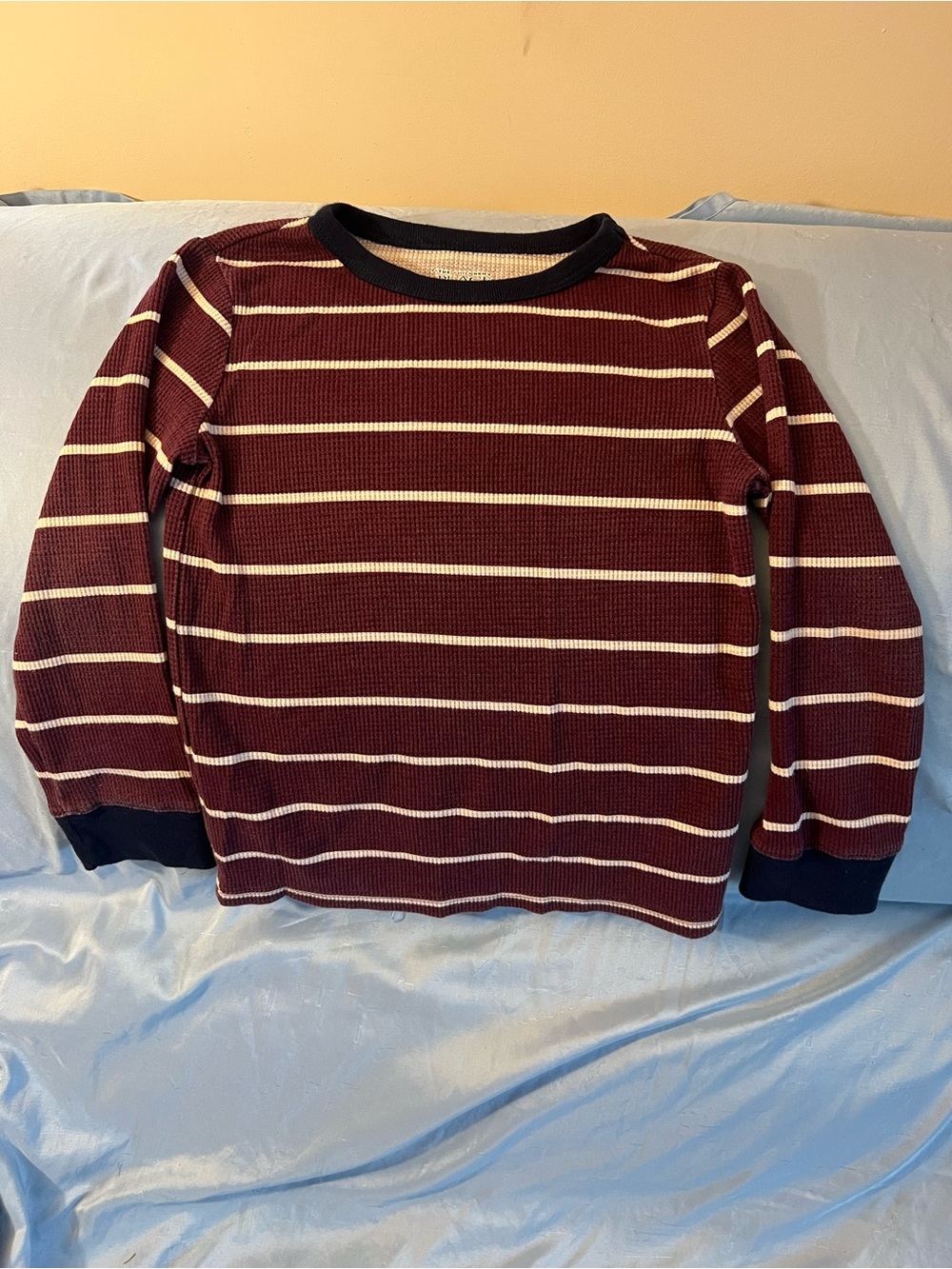 The Children’s Place Burgundy and Cream Striped Long-Sleeve waffle shirt